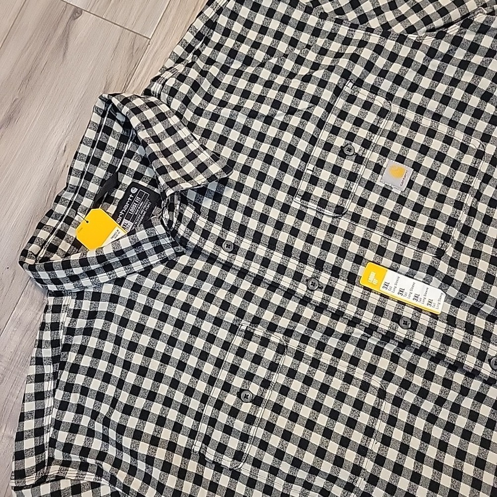 Carhartt Loose Fit Heavyweight Flannel Shirt Mens 3XL-Tall Black White Plaid NEW